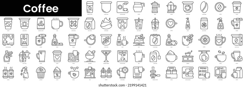 Set of outline coffee icons. Minimalist thin linear web icons bundle. vector illustration.