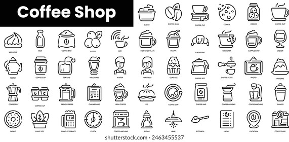 Satz von Umriss-Coffee-Shop-Icons. Minimalistisches dünnes lineares Web-Icon-Set. Vektorillustration.