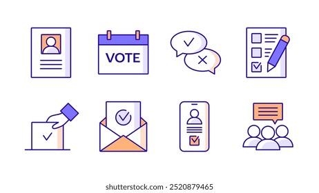 Set of outline colorful government election icons. Simple voting elements with editable strokes. Vector illustration