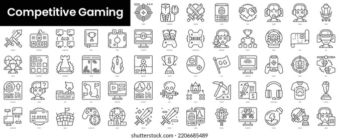 Set of outline competitive gaming icons. Minimalist thin linear web icon set. vector illustration.