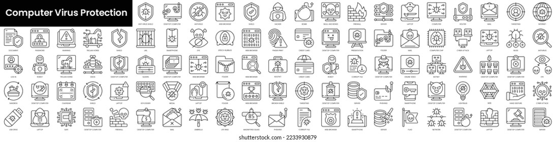 Set von Layoutbild-Symbol für den Virenschutz. Minimalistischer Thin Linear Web Icon Set. Vektorgrafik.