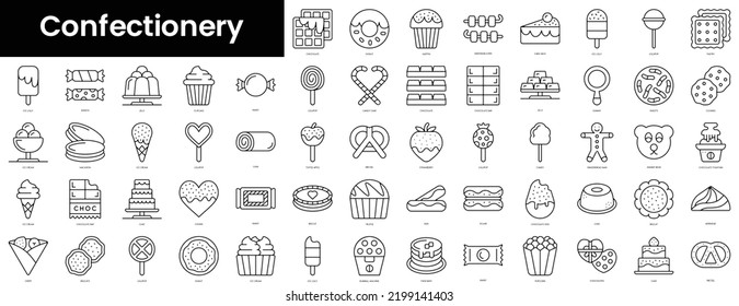 Set of outline confectionery icons. Minimalist thin linear web icons bundle. vector illustration.