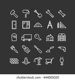 Set of outline construction and building icons. Thin linear icon for web, print, mobile apps 