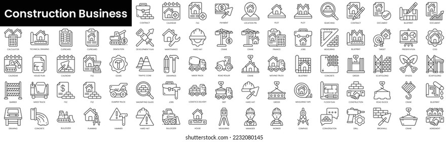 Set of outline construction business icons. Minimalist thin linear web icon set. vector illustration.