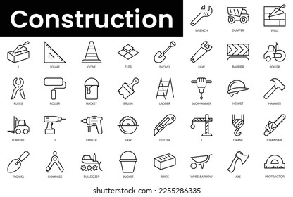 Set of outline construction icons. Minimalist thin linear web icon set. vector illustration.