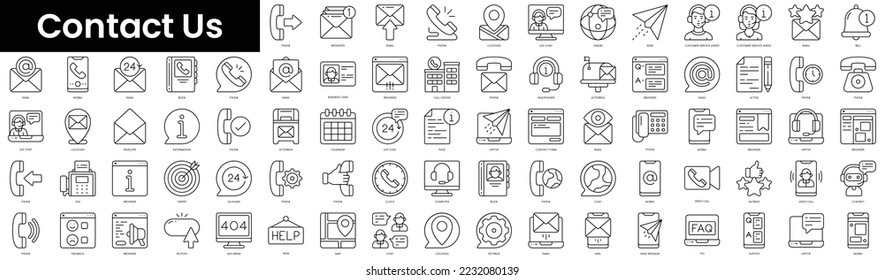 Set of outline contact us icons. Minimalist thin linear web icon set. vector illustration.