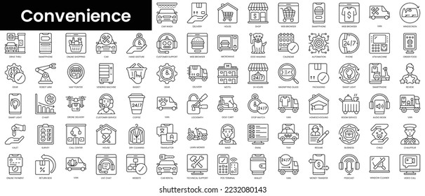 Set of outline convenience icons. Minimalist thin linear web icon set. vector illustration.