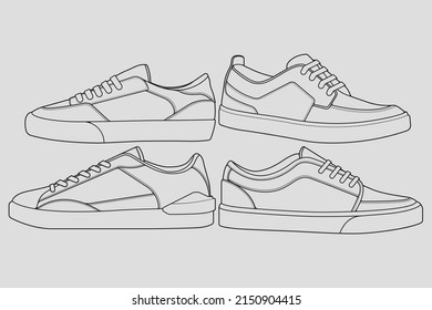 Set Outline Cool Sneakers Shoes Sneaker Stock Vector (Royalty Free ...