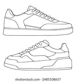 set of outline Cool Sneakers. Shoes sneaker outline drawing vector, Sneakers drawn in a sketch style, sneaker trainers template outline
