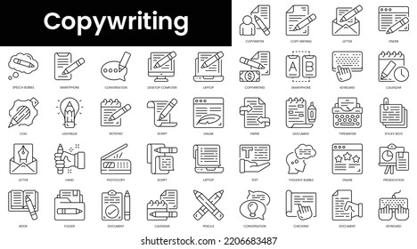 Set of outline copywriting icons. Minimalist thin linear web icon set. vector illustration.