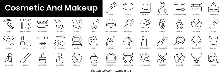 Set of outline cosmetic and makeup icons. Minimalist thin linear web icon set. vector illustration.