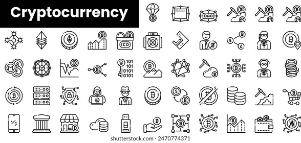 Set of outline cryptocurrency icons. Minimalist thin linear web icon set. vector illustration.