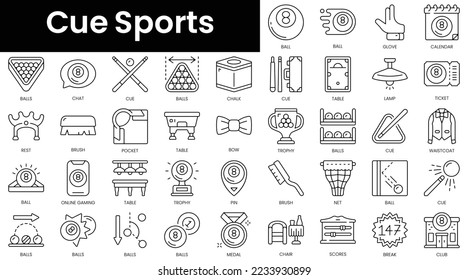 Set of outline cue sports icons. Minimalist thin linear web icon set. vector illustration.