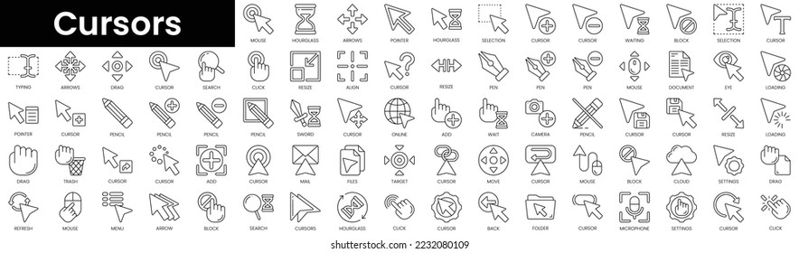 Set of outline cursors icons. Minimalist thin linear web icon set. vector illustration.