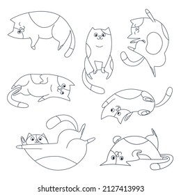 set of outline cute cats, doodle cartoon style, vector illustration