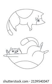conjunto de lineas gatos lindos, estilo de dibujos animados de doodle, ilustración vectorial, página de color