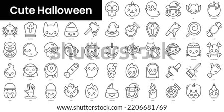 Set of outline cute halloween icons. Minimalist thin linear web icon set. vector illustration.