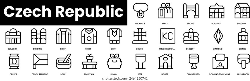 Conjunto de iconos de esquema de la República Checa. Conjunto de iconos de Web lineal fino minimalista. Ilustración vectorial.