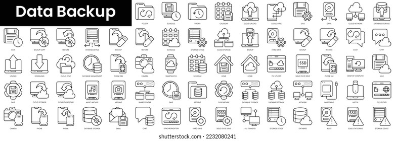 Set of outline data backup icons. Minimalist thin linear web icon set. vector illustration.