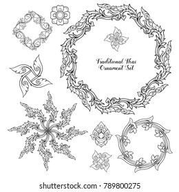 Set of outline decorative elements of traditional Thai ornament. Stock vector illustration.