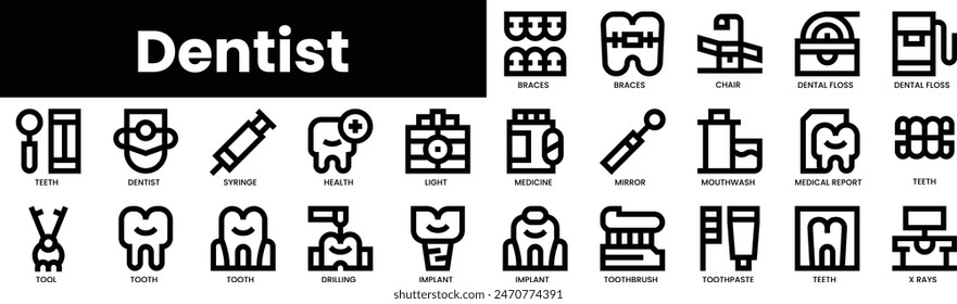 Set of outline dentist icons. Minimalist thin linear web icon set. vector illustration.