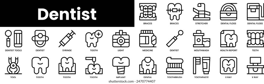 Set of outline dentist icons. Minimalist thin linear web icon set. vector illustration.