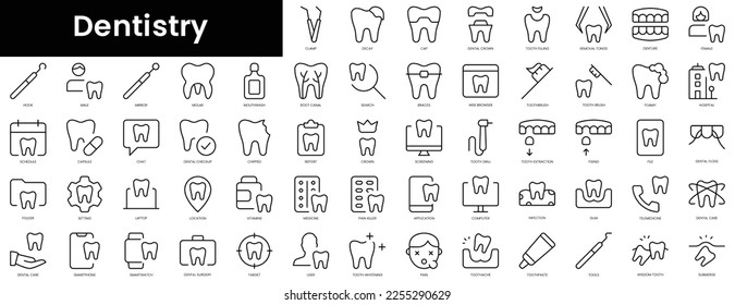 Set of outline dentistry icons. Minimalist thin linear web icon set. vector illustration.