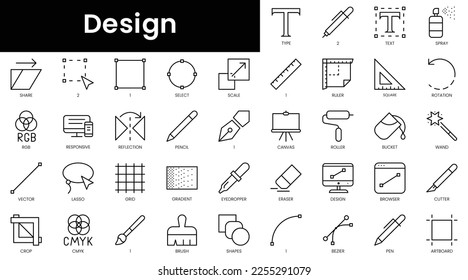 Set of outline design icons. Minimalist thin linear web icon set. vector illustration.