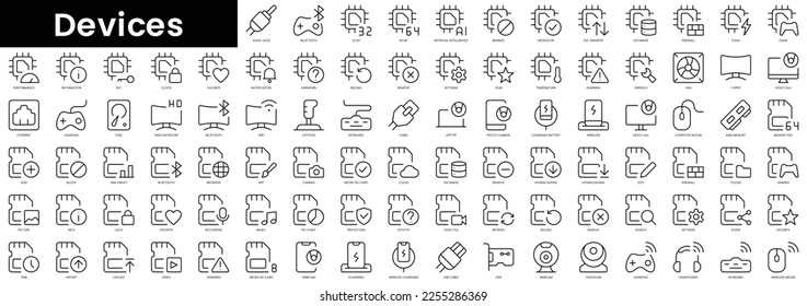 Set of outline devices icons. Minimalist thin linear web icon set. vector illustration.