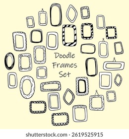 A set of outline different frames for pictures. Doodle. Freehand drawing. Hand Drawn.