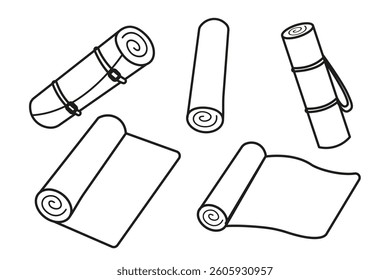 Set outline of different yoga mats, for the gym. Sport equipment. Healthy lifestyle concept.