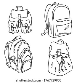 Set of outline differente backpacks, vector illustration for design and creativity