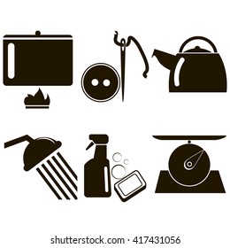 Set outline domestic tools icon vector illustration