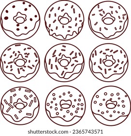 a set of outline donut illustration vector