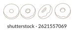 Set Of Outline Donuts With Glaze In Minimal Style, Perfect For Coloring Books, Icons, Bakery Design, Packaging, Menu Layouts And Line Art Food Illustrations