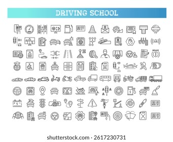 Set of outline driving school icons. Web icon set