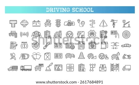 Set of outline driving school icons. Web icon set
