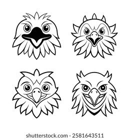 Set of Outline Eagle Head Vector Art