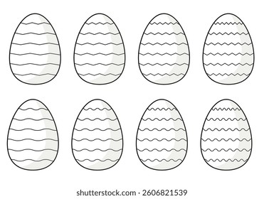 Set of outline Easter egg templates with simple ornaments