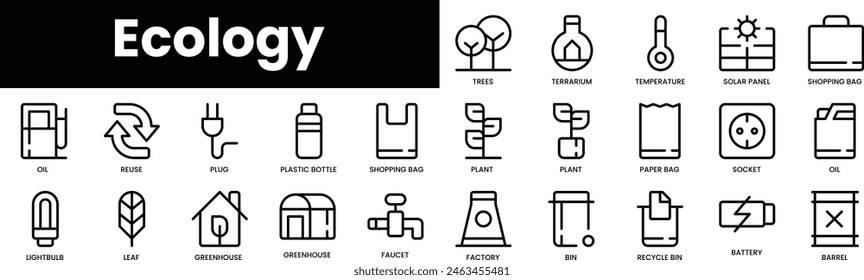 Set of outline ecology icons. Minimalist thin linear web icon set. vector illustration.