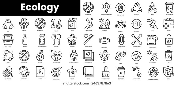 Set of outline ecology icons. Minimalist thin linear web icon set. vector illustration.