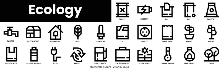 Set of outline ecology icons. Minimalist thin linear web icon set. vector illustration.