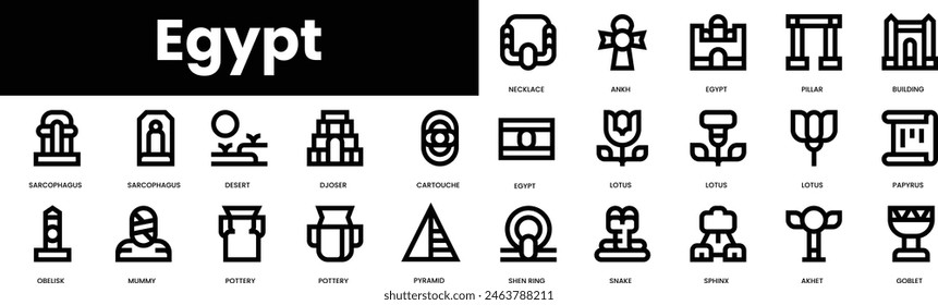 Set of outline egypt icons. Minimalist thin linear web icon set. vector illustration.