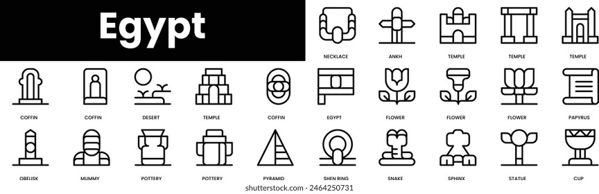 Set of outline egypt icons. Minimalist thin linear web icon set. vector illustration.