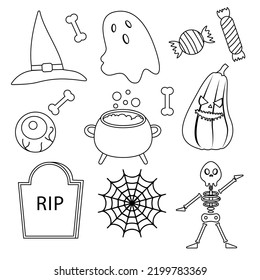 Set of outline elements of Halloween. Vector illustration