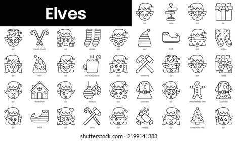 Set of outline elves icons. Minimalist thin linear web icons bundle. vector illustration.