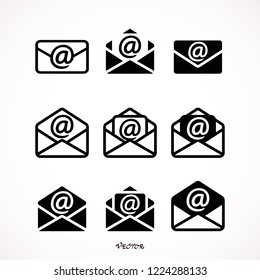 	
set Outline email icon isolated on white background. Open envelope pictogram. Line mail symbol for website design, mobile application, ui. Editable stroke. Vector illustration. Eps10