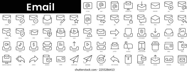 Set of outline email icons. Minimalist thin linear web icon set. vector illustration.