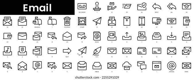 Set of outline email icons. Minimalist thin linear web icon set. vector illustration.