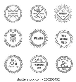Set of outline emblems farm fresh vintage design